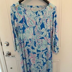 Lilly Pulitzer Blue Floral Shell-Print Long Sleeve Dress